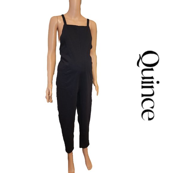 Quince Organic Cotton Maternity Overalls NWT Black Med - Picture 1 of 6